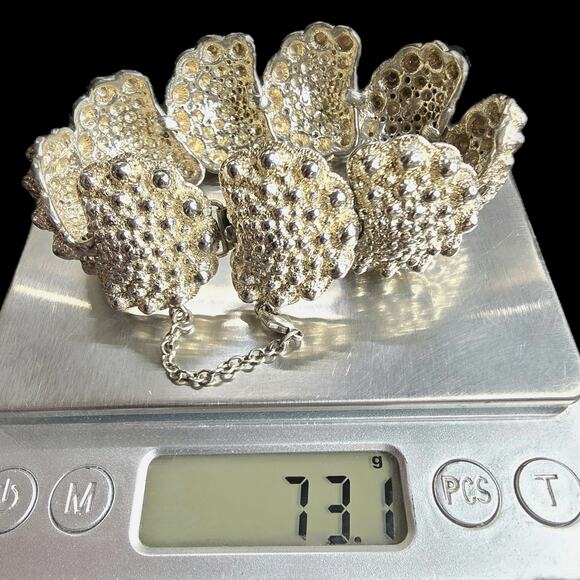 Vintage Heavy Napier Sterling Silver Chunky Textured Shell Statement Bracelet - Picture 6 of 11